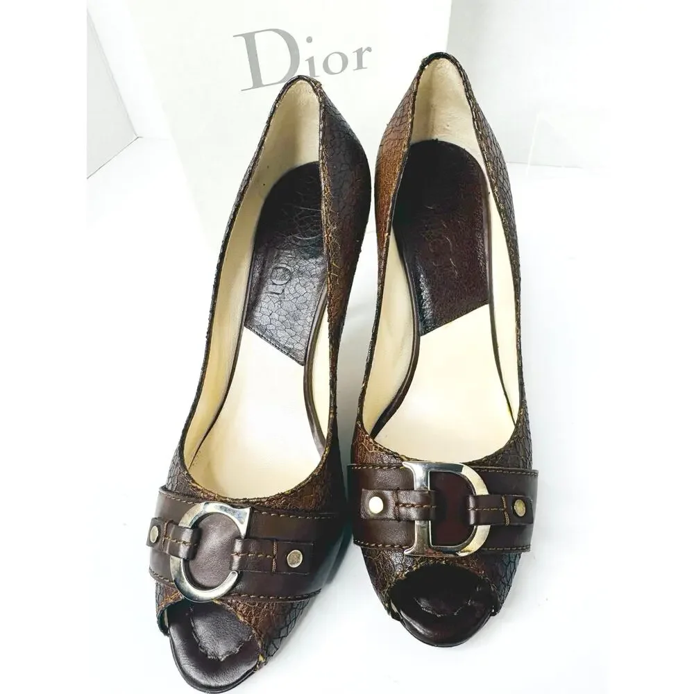 Christian Dior Gradient Brown Textured Leather Buckle Peep Toe Pumps Heels sz 39 - Picture 7 of 10